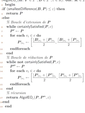 Fig. 2 – CPN -caract´erisation de diff´erentes boˆıtes dans un pav´e D en consid´erant trois contraintes c1, c2, c3.