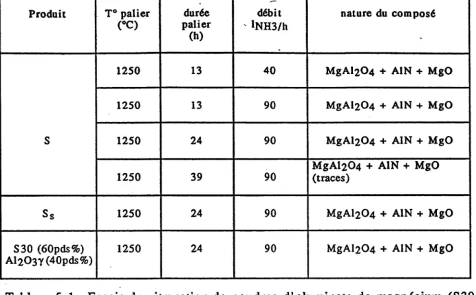 Tableau 5.2 : Phases produites au cours d'essais· de nitruration de coprécipités d' h d lY~ rOXY4 e mixte ed