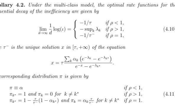 Figure 4.1 illustrates the optimal exponential-decay rate functions for various replication policies in a two-class scenario, with two classes of equal sizes (α 1 = α 2 ), respective popularities λ 1 = 3 and λ 2 = 1, and the content/server ratio therefore 