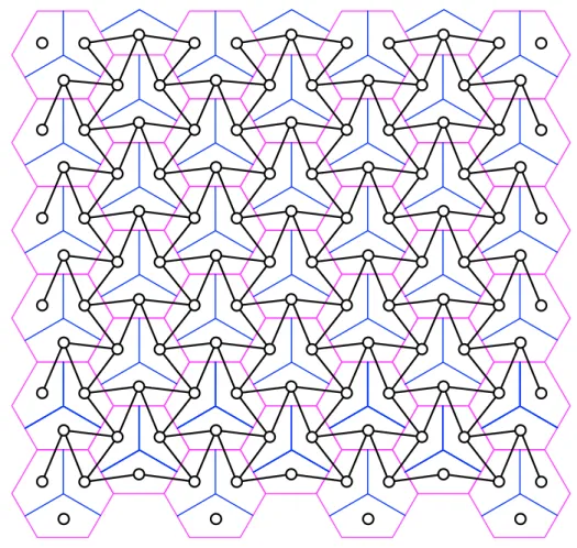 Figure 1.2: Sectored cellular model. Purple hexagonal regions depict the various cells and the blue lines determine their sectorizations