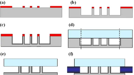 Figure III- 3 : Schéma des différentes étapes de fabrication  des dispositifs IMT à une profondeur de  gravure