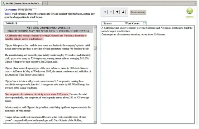 Figure 1: Screen shot of the H EX T AC interface for human extractors and the guidelines given to the human extractors