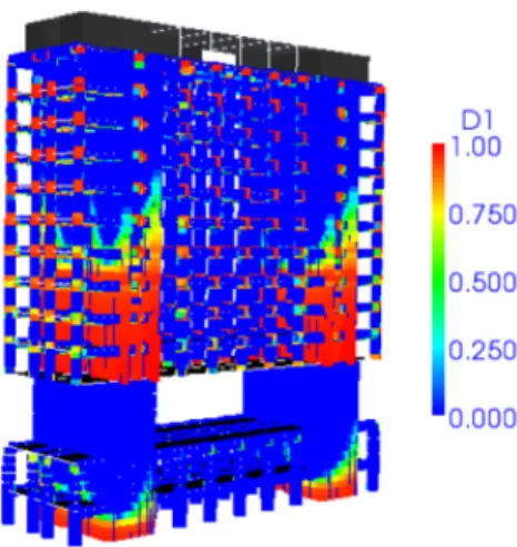 Figure 4.4. GCH – Envelop of strains in the steel  bars of pier n°4 (plastic threshold at 0.2%)