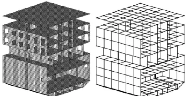 Figure 1: fine mesh discretization of a part of the ship structure and that corresponding coarse mesh