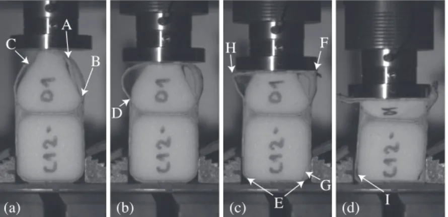 Figure 6: Images de l’essai d’écrasement sur l’éprouvette D3R.