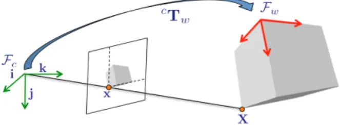 Fig. 2. Rigid transformation c T w between world frame F w and camera frame F c and perspective projection