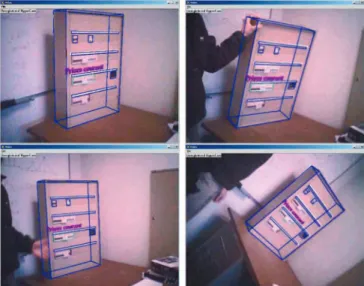 Fig. 6. Tracking of an electrical panel: illustration of the dynamic modification of the model (some parts are added or removed according to the relative camera/object position).