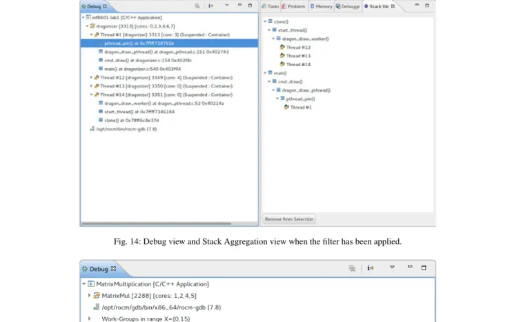 Fig. 15: Eclipse CDT main debug view with GPU waves shown