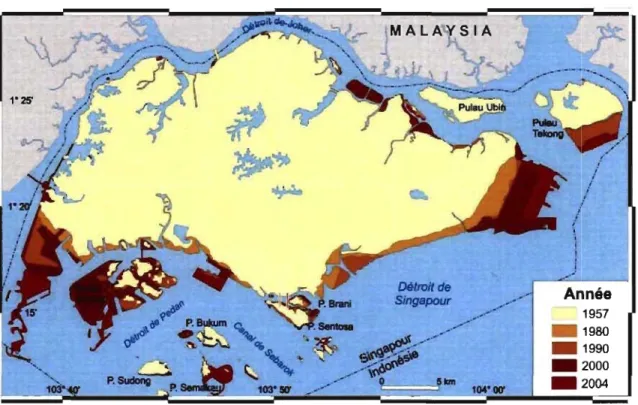 Figure 3  : Expansion du territoire à Singapour  00'  Année 1957 1980 _1990 _2000 _2004 