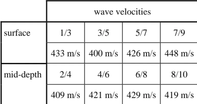 Figure 5 : Acceleration vectors in the XZ plane :  pressure waves at mid-depth and different wave  types for near-surface sensors