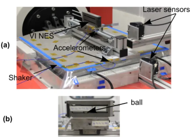 Fig. 11 Experimental setup: (a) the global configuration; (b) a detailed view of VI NES