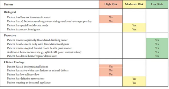Figure 1 : Formulaire pour l’évaluation du risque carieux (AAPD, 2014) 