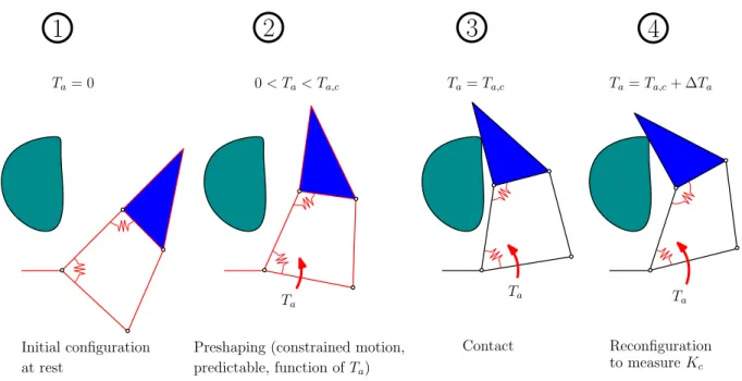 Fig. 2. Different steps of proprioceptive tactile sensing to be able to estimate the contact location