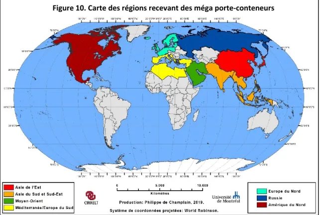 Figure 10. Carte des régions recevant des méga porte-conteneurs 