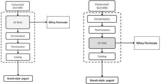 Figure 1 depicts the two experimental approaches (UF-MILK and UF-YOG) used to produce GSY at pilot scale