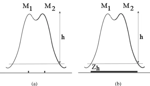 Figure 6: The two maxima  M 1  and  M 2  have the same altitude and their dynamics are also equal and higher than h