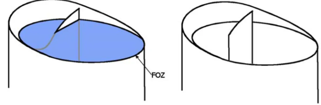 Fig. 3: When some points of a removed contour (FOZ lower than the hierachical image in blue)   are higher than the hierarchical image (left), they must be suppressed otherwise they will be used   for building the next hierarchical image which is likely to 