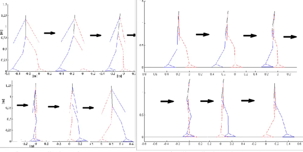 Figure 2. Walking gait as a sequence of snapshot figures is shown at walking speed V=0.8 m/s,  T=0.57 s 