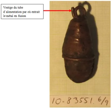 Figure 4- Vestige du tube d’alimentation (photo de l’auteur autorisée par l’INAH, Museo  Regional Michoacano) 