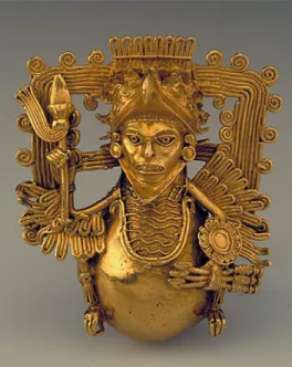 Figure 9- Grelot représentant un guerrier-aigle aztèque .  Origine inconnue. Gold State  Hermitage Museum, St-Petersburg