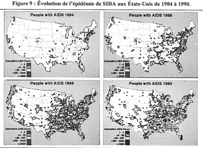 Figure 9 Évolution de l’épidémie de SIDA aux États-Unis dc 1984 à 1990.