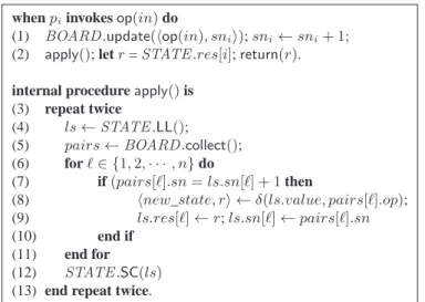 Figure 3: WF-compliant universal construction sFK (system model CARW n [LL/SC])