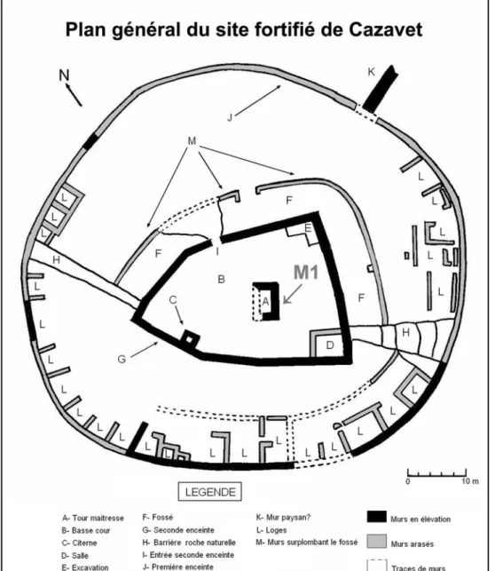 Fig. 4 – plan avec situation du mur M1 de la tour maîtresse soumis à analyse.  