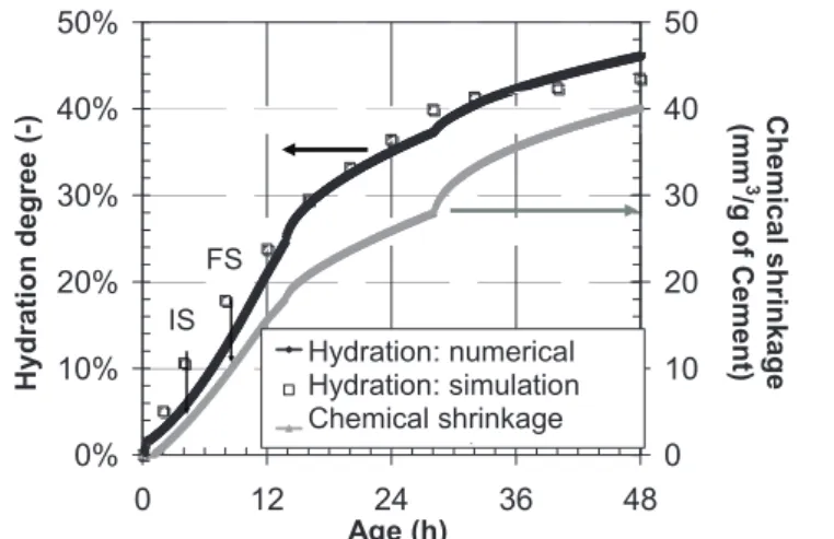 Figure 1. Evolution of hydration degree and  chemical shrinkage  