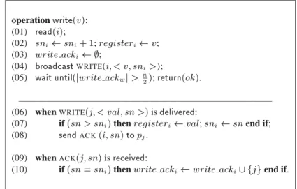 Figure 6: The write () protocol for an eventually synchronous system (code for p i )