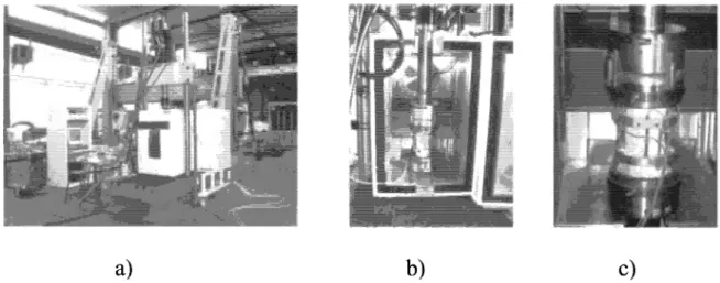 Figure  3:  Test configuration  a)  Overall  view  b) Temperature device  c)  Mechanical  set-up  (LVDTs)  and  permeability cell