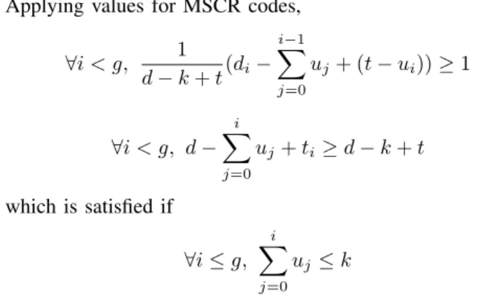 Figure 10. Total repair cost tγ for d = 48 and k = 32. MSCR codes permanently outperform both erasure correcting codes and regenerating codes