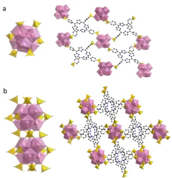 Figure 4: inorganic SBU (a) and structural views of Ni-CAU-29 (b), inorganic SBU (c) and structural views (d) of the Zn-based MOF IPCE-1 Ni