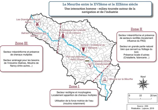 Figure II-30 : Carte de synthèse de l'interaction homme-milieu entre le XVIIème et le XIXème siècle 