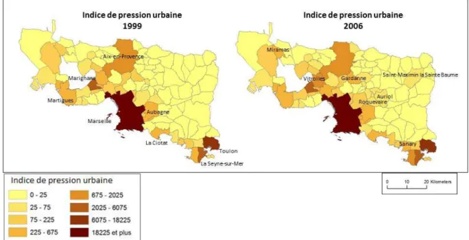 Fig.   15  ‐  Cartographie   des   indices     de   pression   en   1999   et   2006    