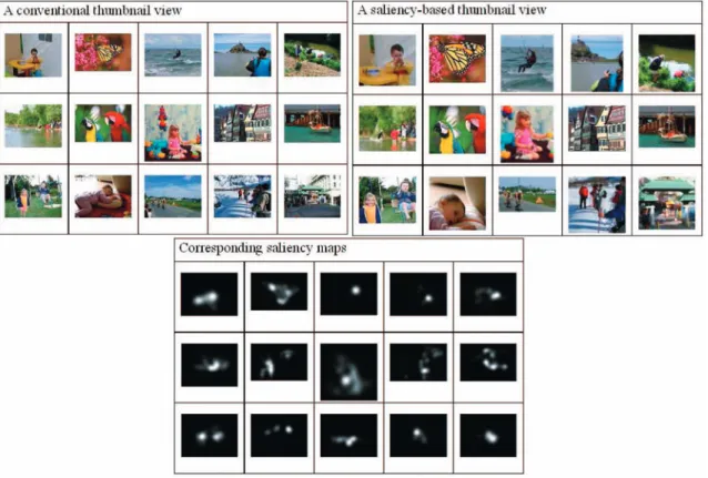 Fig. 9. Example of a saliency-based image browsing. On the left, the results coming from a conventional approach are given
