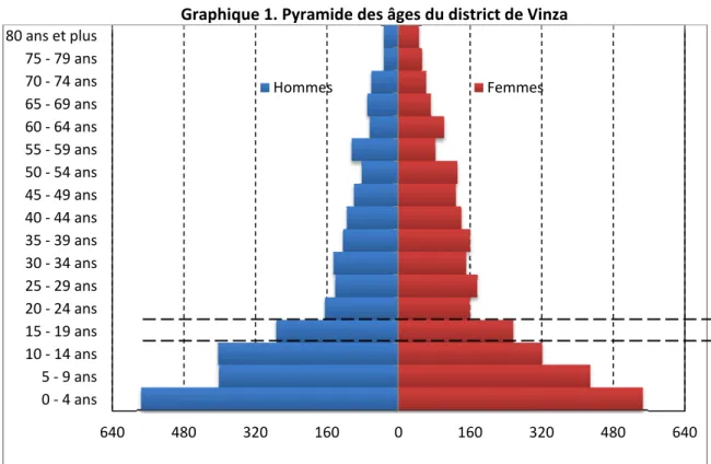 Graphique 1. Pyramide des âges du district de Vinza 