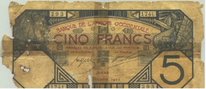 Figure n°6 : Recto du billet de 5 francs                                                    