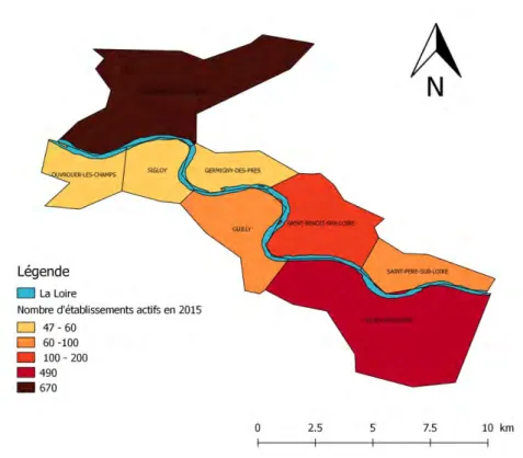 Figure 1 : Répartition des établissements actifs en 2015 sur le site Est 