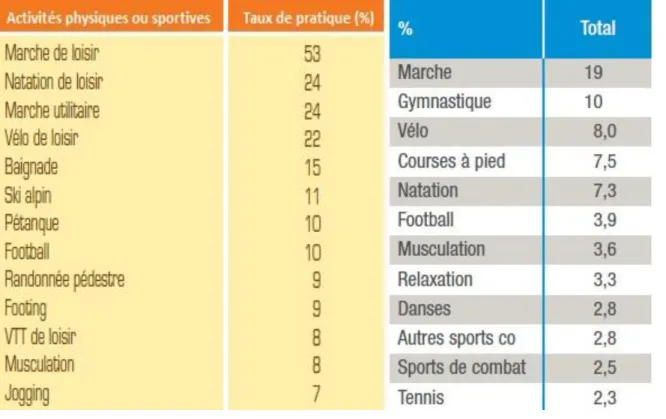 Tableau  n°12 :  Les  principales  activités  physiques  ou  sportives  dominicales  déclarées  (d’après l’enquête) 