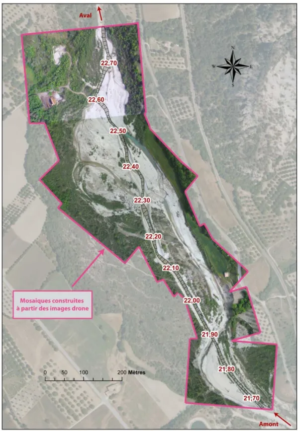 Figure 24 : Présentation du secteur testé situé en amont de la rivière Drôme. 