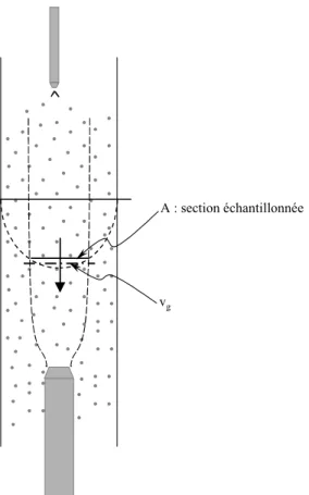 Figure III.6-1 : Vitesse des gaz et section échantillonnée dans le RFE 