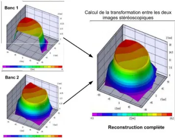 Figure 1.31 – Principe de la reconstruction de la surface par deux bancs de stéréovision - [Decultot2009]