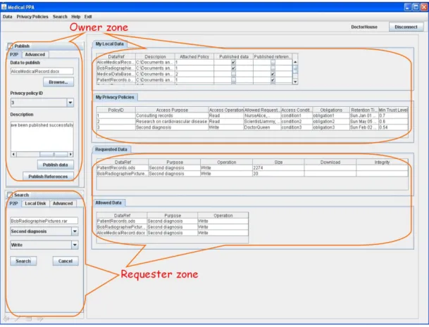 Figure 2 – GUI of the medical PPA that uses PriServ