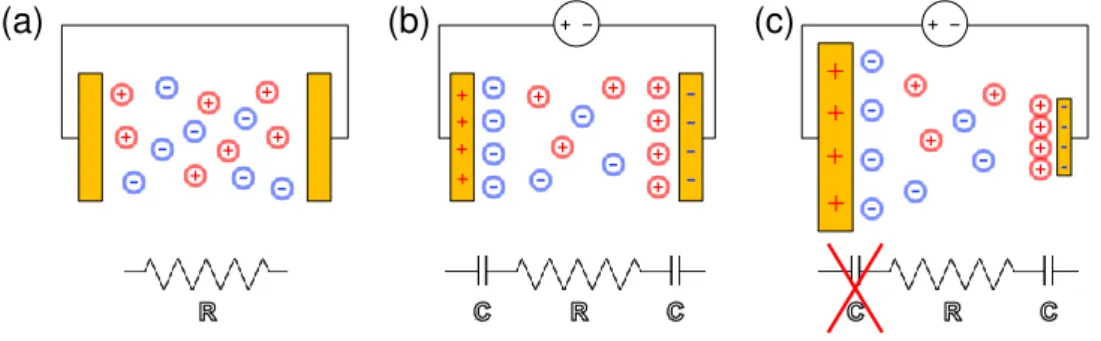 Figure 1.7: Schematic representation of an electrode circuit with ideally polarizable elec- elec-trodes