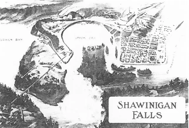 Figure 2 : Perspective de Shawinigan vue à vol d’oiseau vers 1902 (source Centre canadien d’architecture)