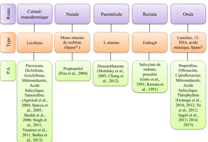 Figure  16.  Les  organogels  pour  une  délivrance  de  principes  actifs  par  différentes  routes  d’administration