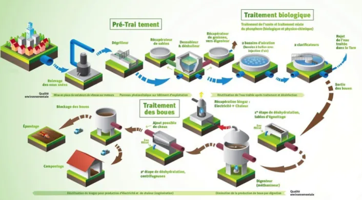 Figure  3-2  :  Processus  de  traitement  des  eaux  usées  de  la  station  d’épuration  d’Albi  (www.grand-albigeois.fr) 