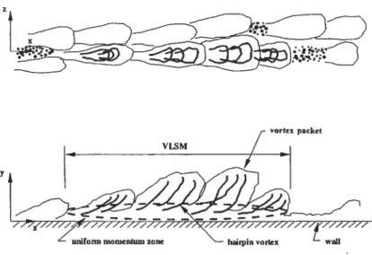 Figure 2.12. Conceptual model of LS turbulent coherent flow structures formation process [Kitîi andAdrian, 1999].