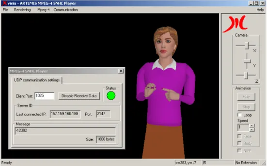 Figure 2.22. The ARTEMIS Avatar Animation Interface with the “UDP client” control dialog