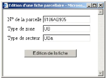 Figure 4 : Fenêtre de sélection de la parcelle, de la zone et du secteur 